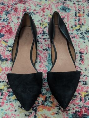 Madewell Black Pointed D'Orsay Suede Flats